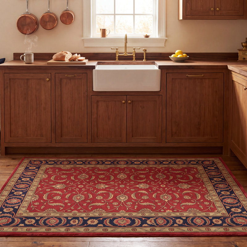 Tapis traditionnel Alder à motif floral intégral, couleur marine, orange, or, vert, crème, ivoire, lavable à la machine, antidérapant, à poils courts, adapté à l'intérieur et à l'extérieur, pour salon, chambre, salle à manger, entrée, couloir, bureau.