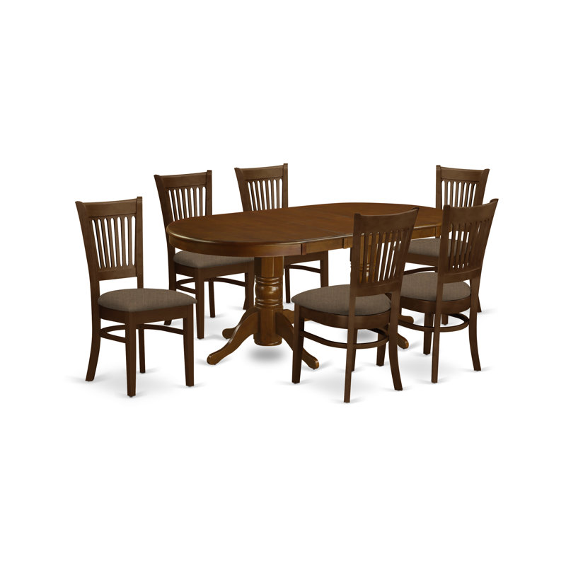 7 Piece Kitchen Table & Chairs Set Consist of an Oval Dining Room Table with Butterfly Leaf and 6 Linen Fabric Chairs, Espresso