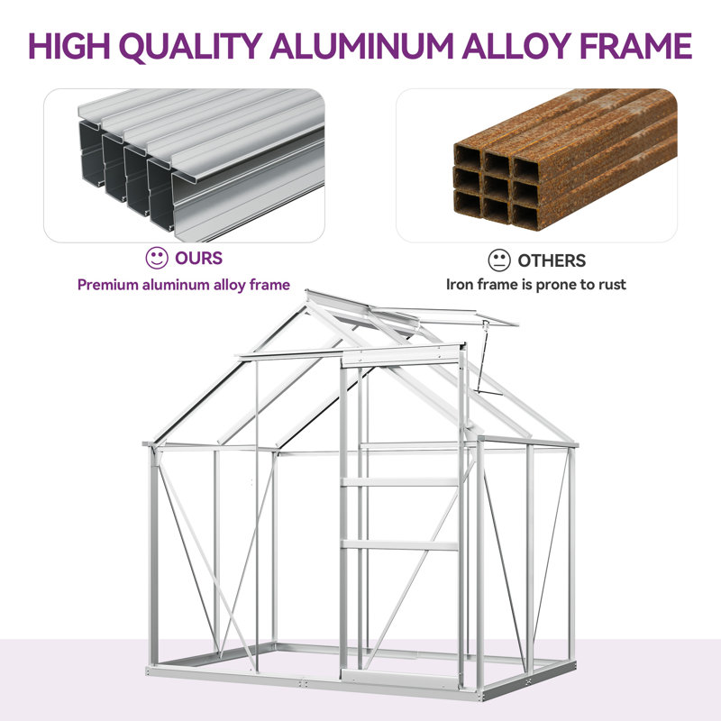 6'W X 4/6/8/10/12'D Heavy-duty Walk-in Hobby Greenhouse, 76.8" H x 74.4" W x 50.4" D