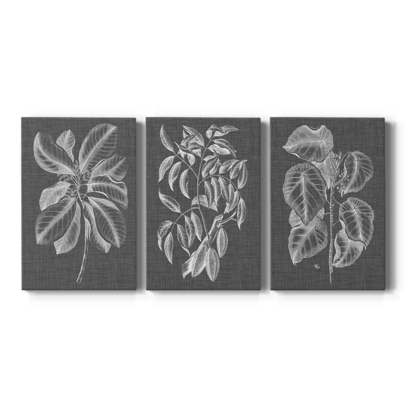 Graphic Foliage II - Toile tendue avec châssis sur mesure - 3 pièces, H 12 po x l 24 po