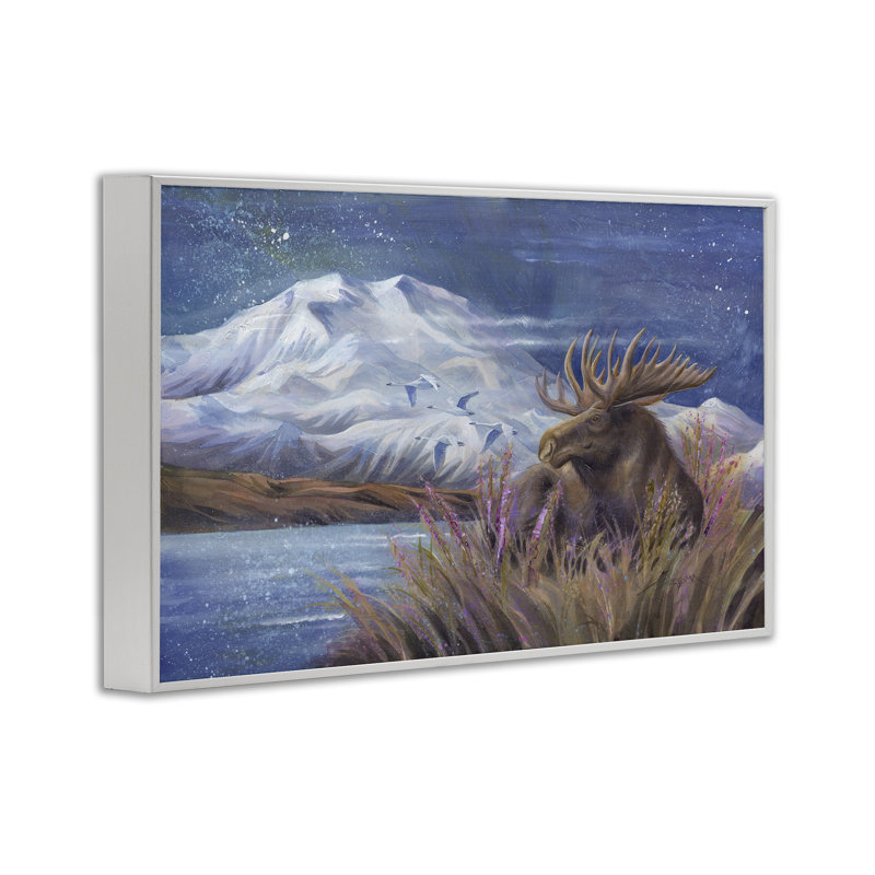 Orignal et montagne blanche enneigée, estampe numérique, design par Jody Bergsma, H 16 po x l 24 po