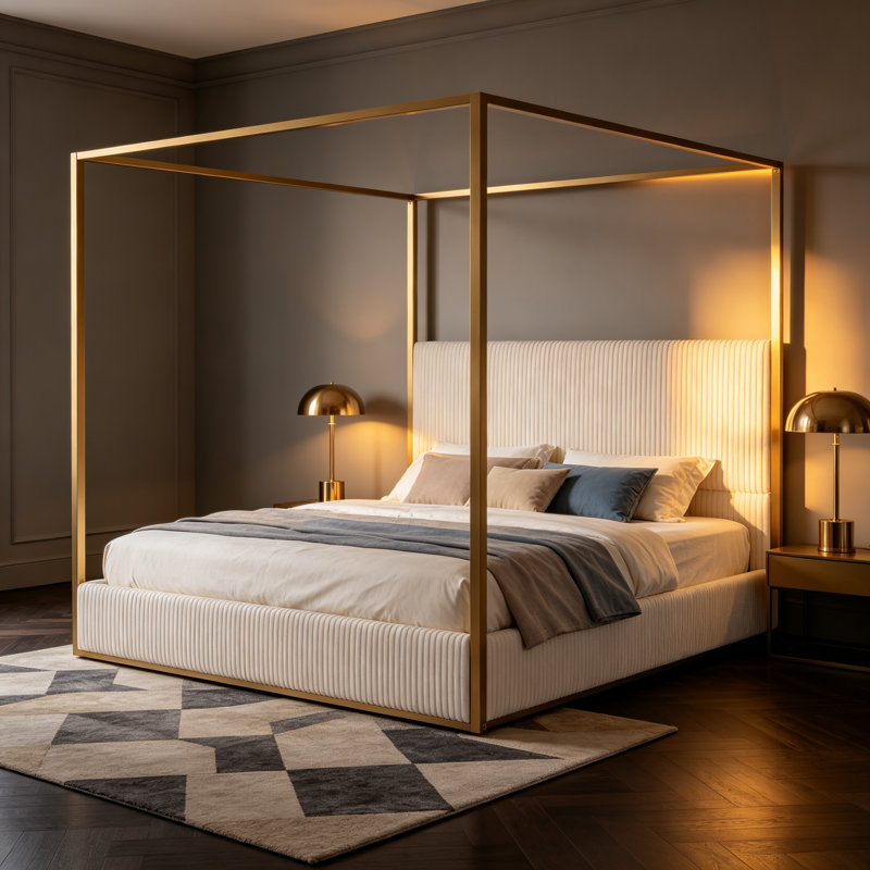Upholstered Bed, King, Beige