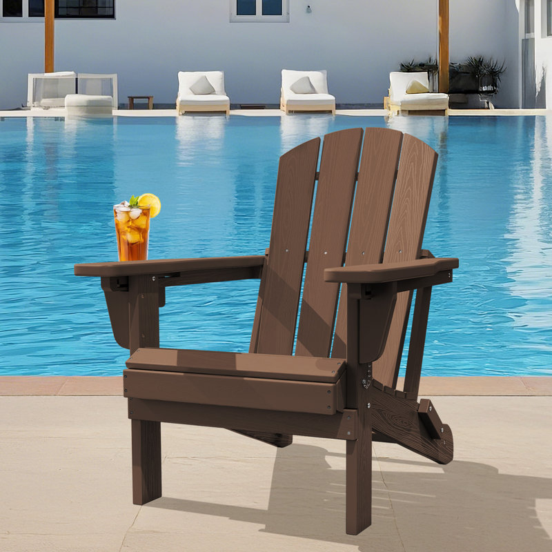 HDPE Outdoor Foldable Adjustable Back Adirondack Chair with Cup Holder, Coffee