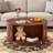 Round Coffee Table with Storage, 31.5" Mid Century Modern Coffee Table with 360° Curved Sliding Door-1279393442