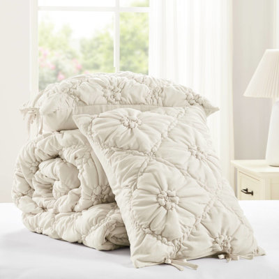 3 pièces d'édredon très grand de couleur douce - matelassé floral, broderie décontractée, chaleur légère, pour les dames de trois pièces au joli design, look douillet, microfibre, utilisation toute l'année