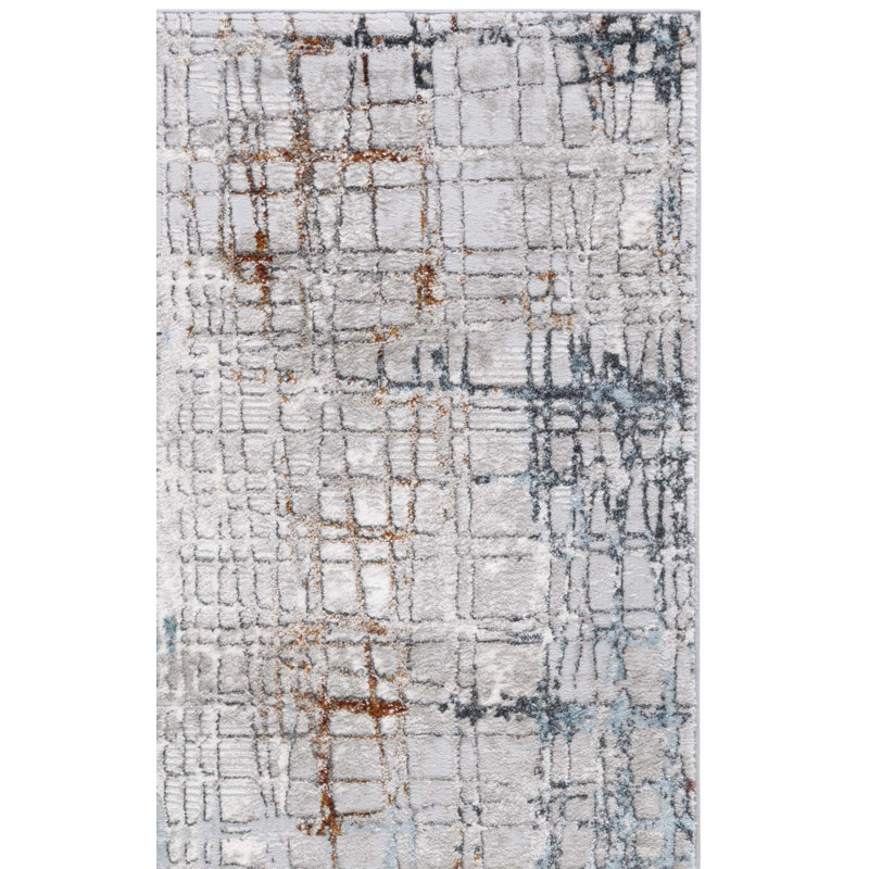 Tapis gris / bleu / rouge tissé à la machine, Rectangle 4 pi x 6 pi