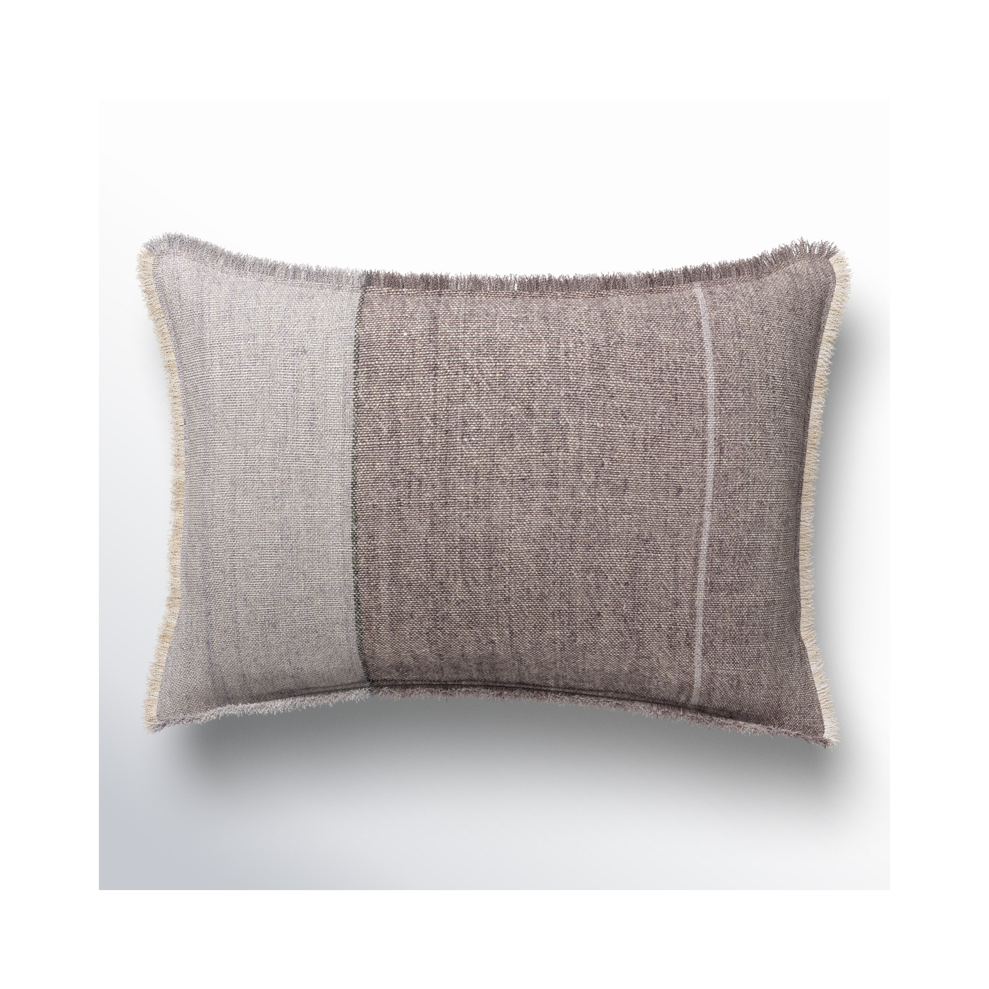 Rockefeller Fringed Linen Throw Pillow, 100% Down, Gray, 16" H x 24" W