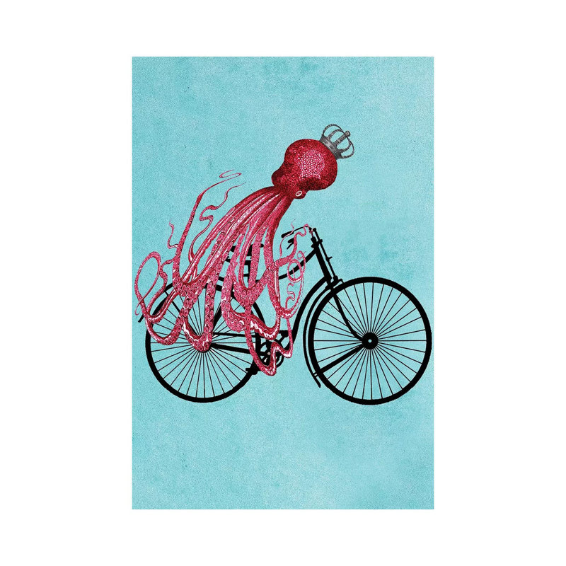 Octopus On Bicycle by Coco De Paris - Wrapped Canvas Gallery-Wrapped Canvas Giclée, 30.48cm H x 20.32cm W