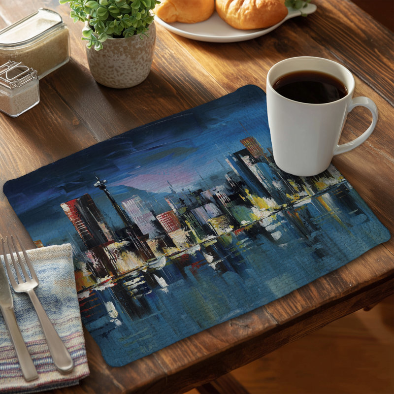 Napperon bleu paysage urbain | Polyester tressé