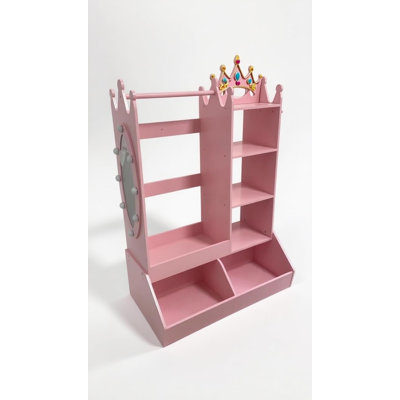 Armoire de rangement pour filles - organisateur de déguisement pour enfants avec miroir lumineux, support à vêtements, tablettes ouvertes, bacs de rangement et 3 crochets, garde-robe de princesse blanche pour chambre à coucher / école maternelle / salle de classe