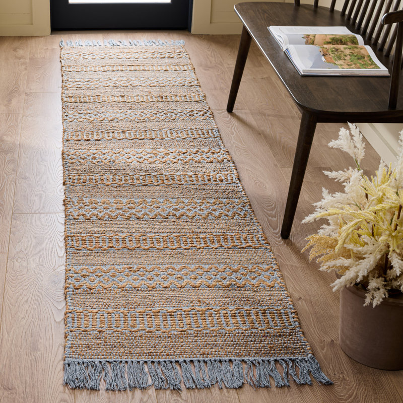 Fibre naturelle 123 tissé à la main 50% jute; Tapis 50% coton, Tapis de couloir 2 pi x 9 pi
