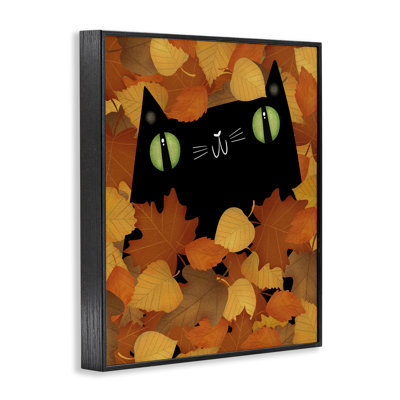 «Whimsical Cat Peeking Fall Leaves», giclée encadrée, design par Gabriela Avila