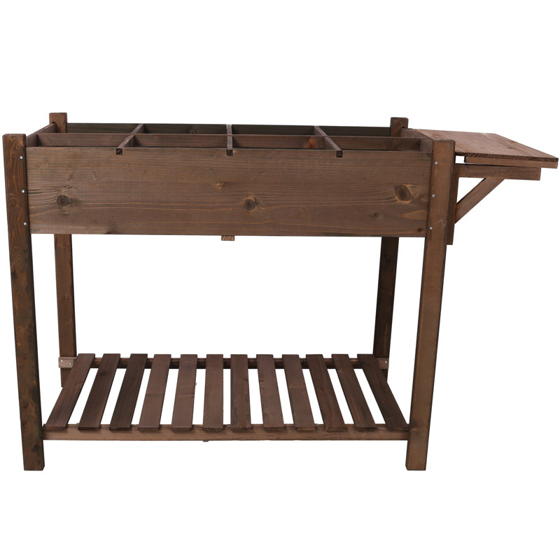 Lit de jardin surélevé 8 poches avec jardinière surélevée avec table d'appoint pliable et tablette de rangement