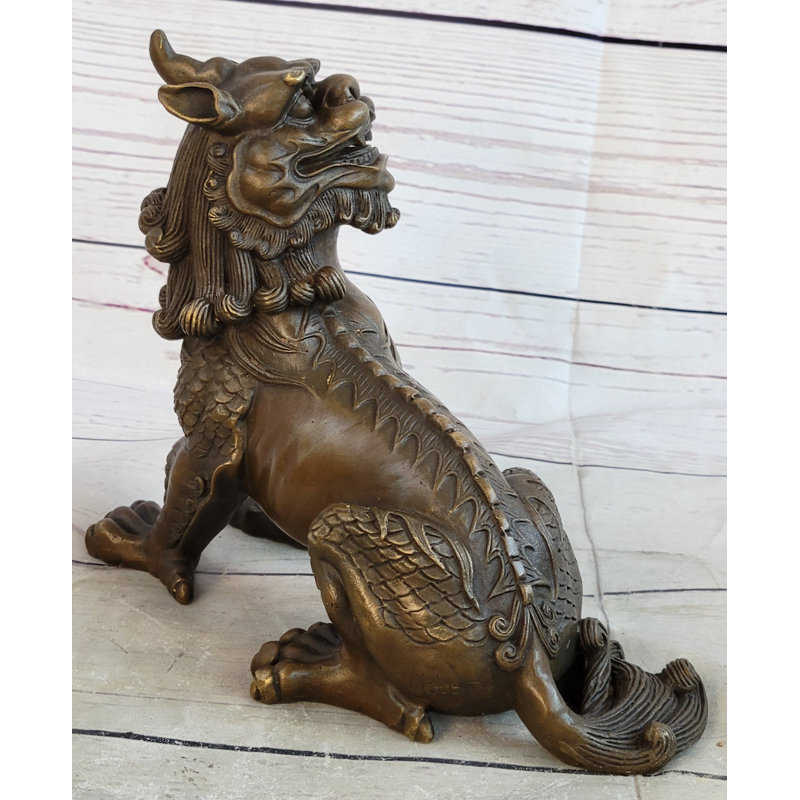 Statue de chien Folk chinois bronze talisman maléfique porte de lion Fu Foo en vente