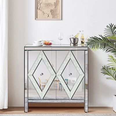 Armoire de rangement avec garniture de miroir et combinaison épissée en forme de losange pour le salon