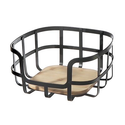 Metal Fruit Basket With Bamboo Bottom