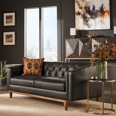 Hornsea 81" Genuine Leather Recessed Arm Loveseat
