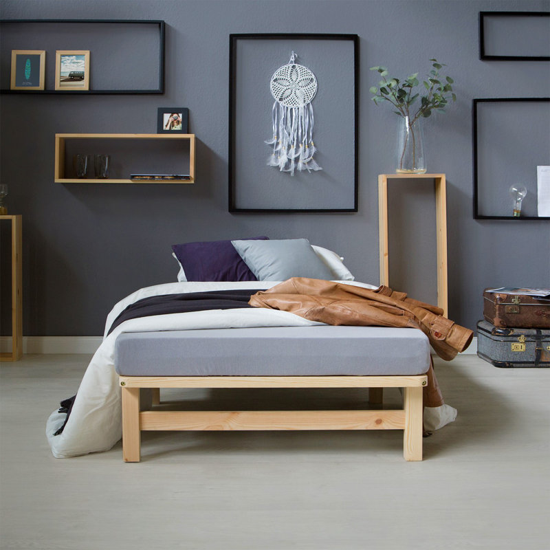 August Solid Wood Storage Bed, 90 cm x 200 cm, Natural Brown