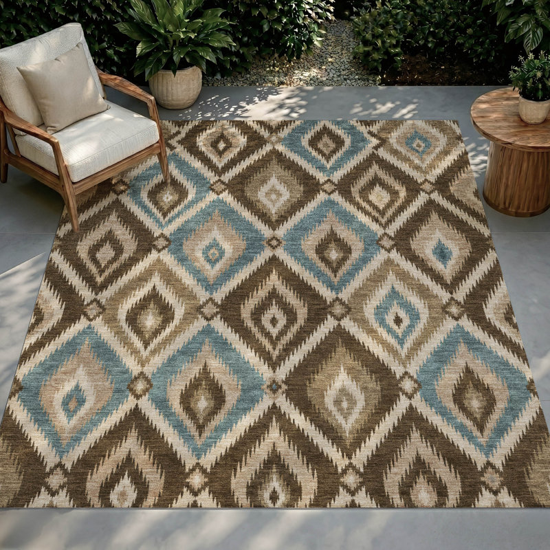 Tapis Chantille ACN3072 Ikat lavable à la machine pour intérieur/extérieur, Café, 5 pi x 7 pi 6 po