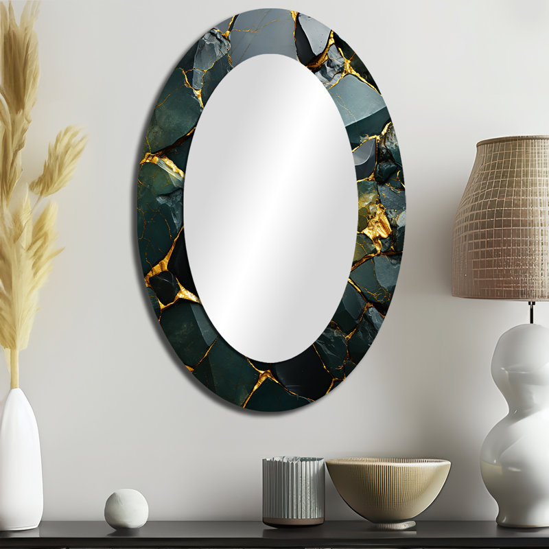 Miroir mural moderne vert et doré, 36 po x 24 po