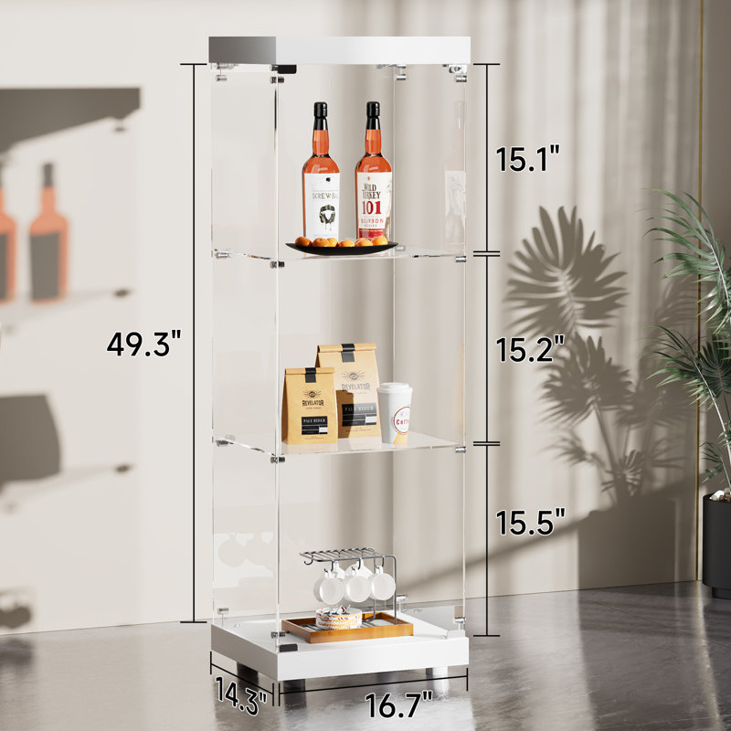 Single Door, Three Shelves Glass Storage Cabinets, White