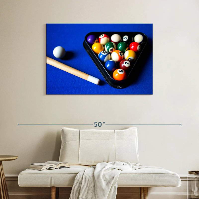 Boules de billard Senne sur table bleue, H 26 po x l 39 po