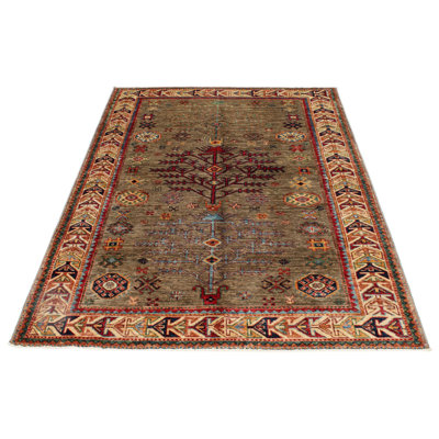 4x6 Brown and Ivory Kazak Tribal Rug