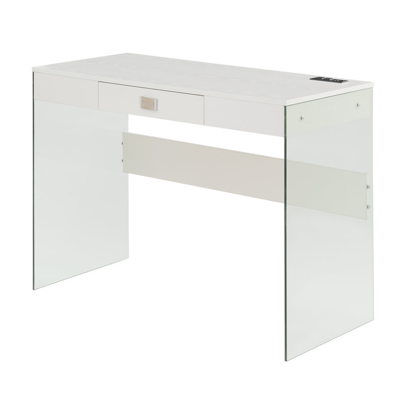 Bureau d'ordinateur avec prises Allegonda, Blanc, L 20 po x P 42 po