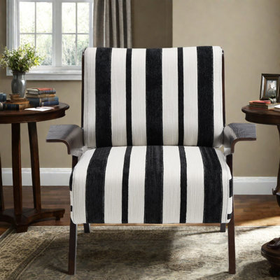 Comfortable Accent Chairs, Wood Fabric Modern Striped Chair For Home