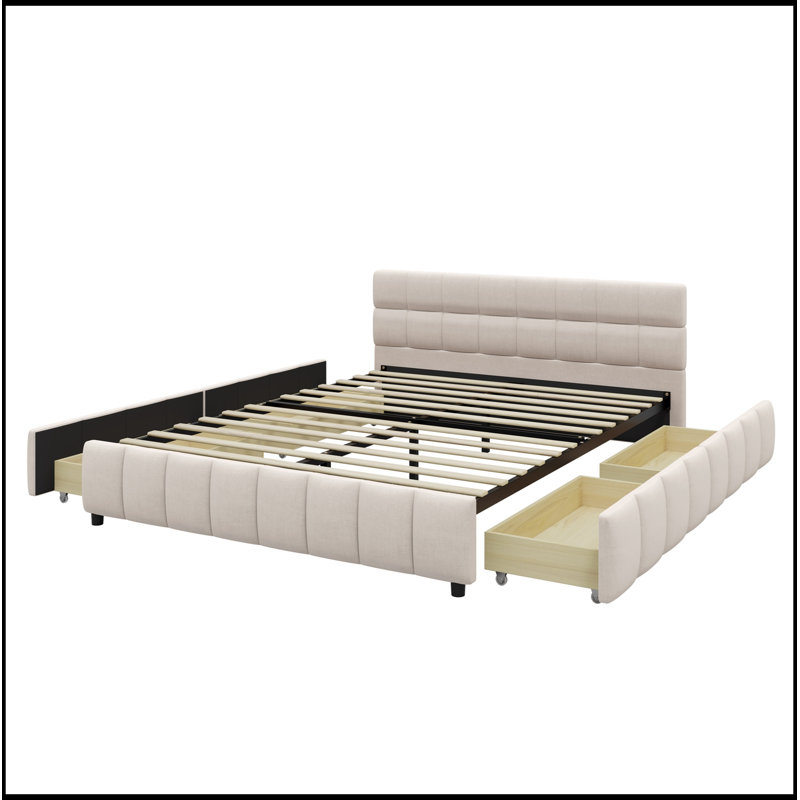 Cadre plateforme grand format avec 4 tiroirs de rangement Digrazia, Beige