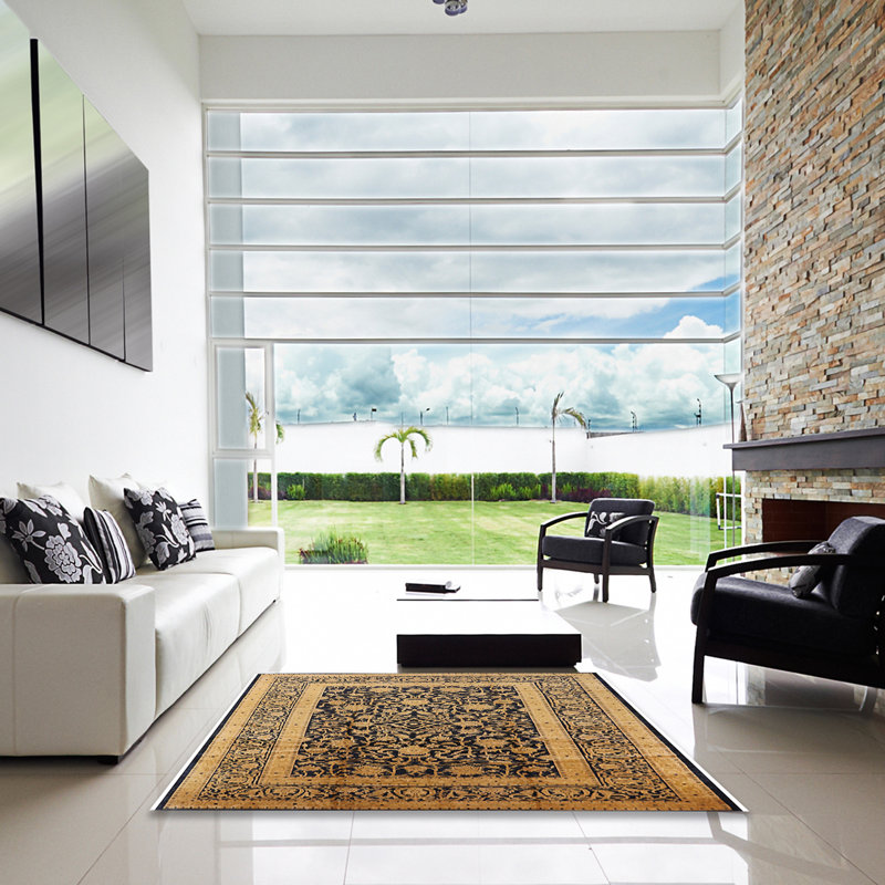 Tapis beige / bleu marine Sporgh, Carré 4 pi