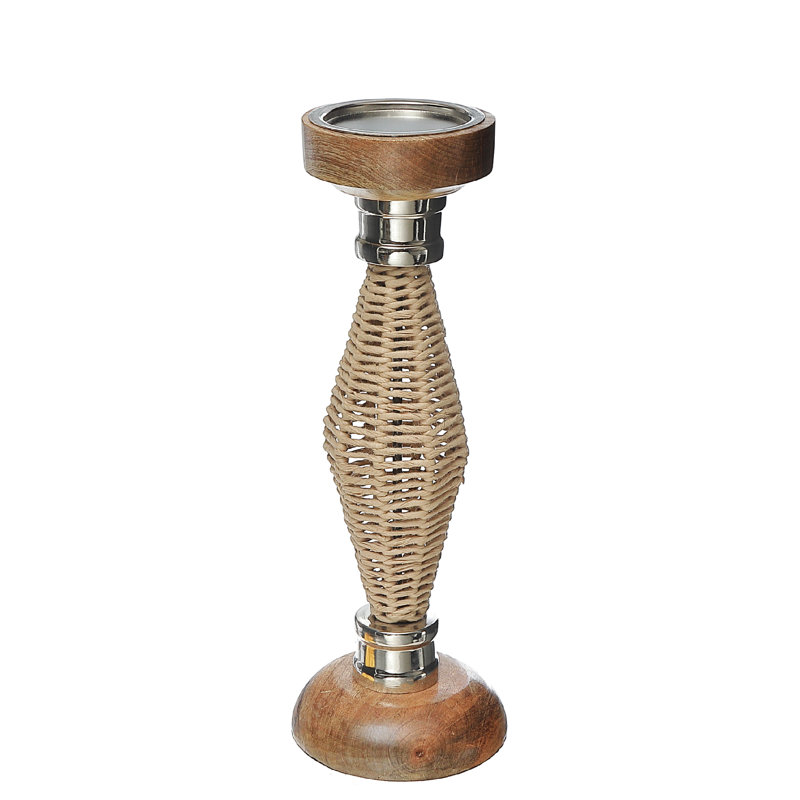 Ih Casadecor Raffia Tabletop Candlestick,  14" H x 5" W x 5" D