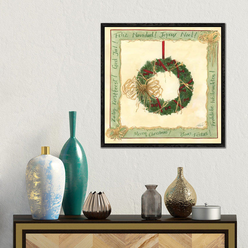 Raffia Wreath II by Tara Friel - Gallery-Wrapped Canvas Giclée on Canvas, 45.72 cm H x 45.72 cm W, Black Framed