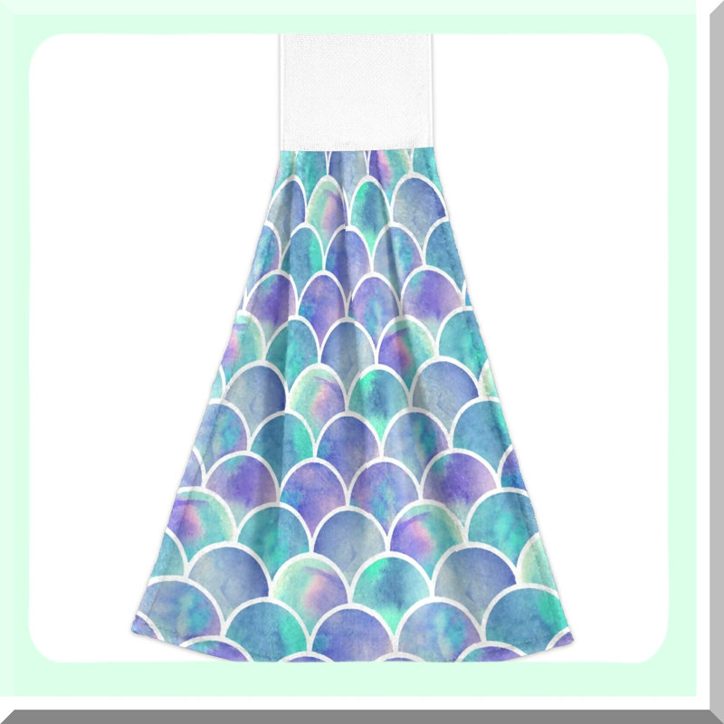 Mermaid Scales Absorbent Hanging Towels - Set of 2, 12x17 Inches, Perfect for Kitchen, Bathroom, and Laundry Room