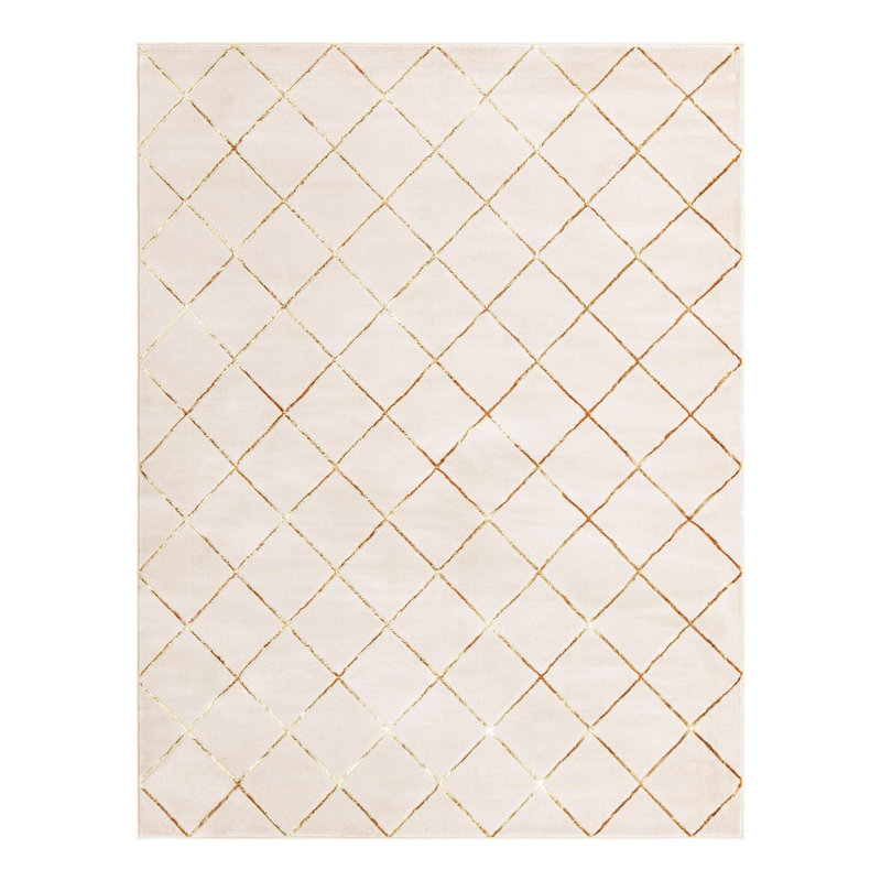 Latitude Run® Checks Nikica Rug White and Gold, Rectangle 7'10" x 10'