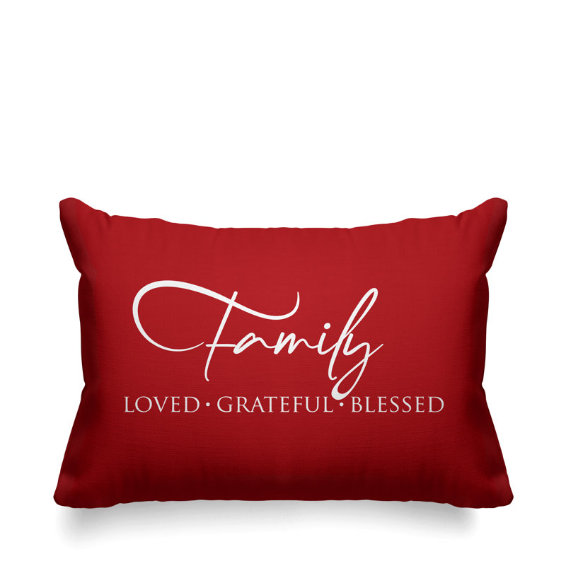 Famille Aspire: Housse et insert de coussin rectangulaire extérieur bien-aimé, reconnaissant et heureux, Rouge