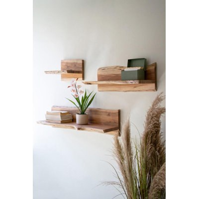 Ensemble de trois tablettes flottantes en bois d'acacia