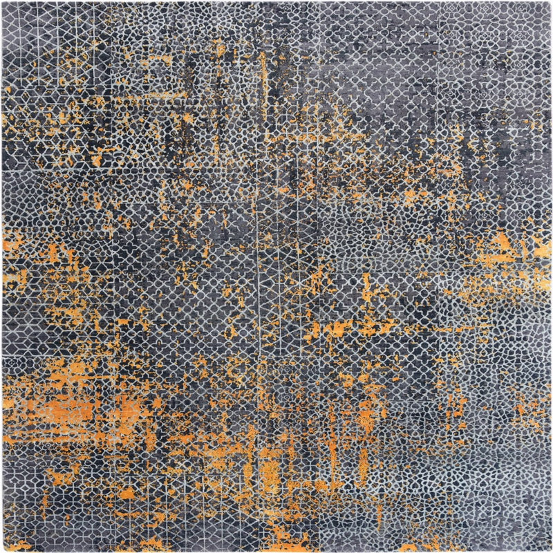 Tapis abstrait bleu, Carré 8 pi