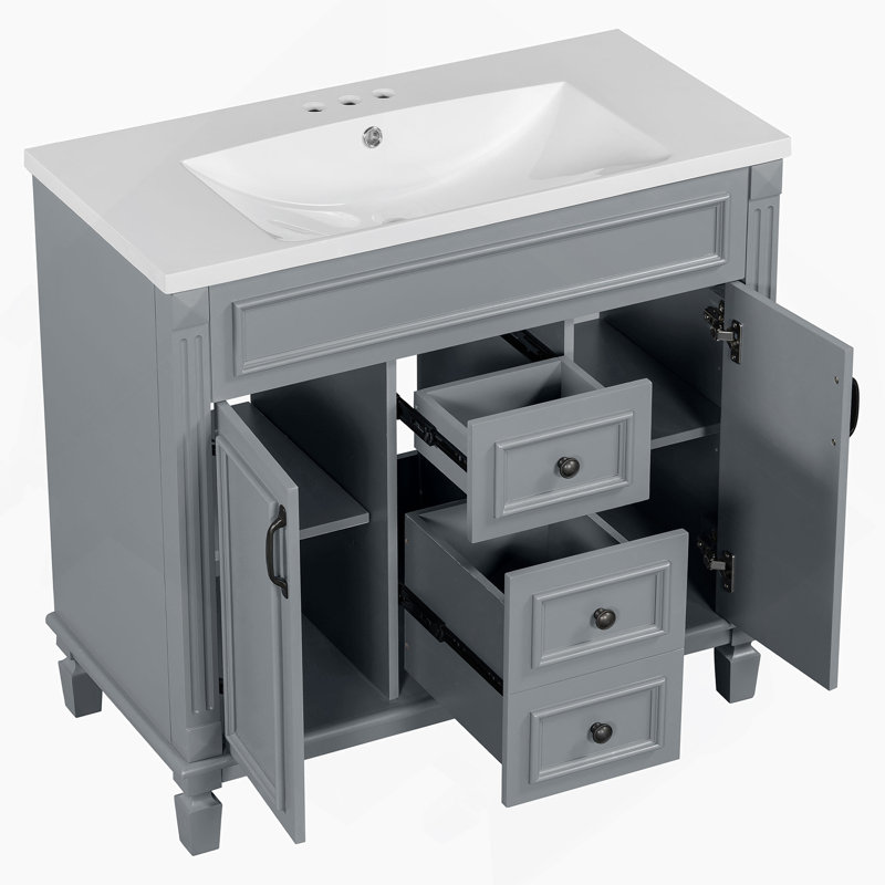 Meuble-lavabo moderne 36 po avec lavabo supérieur, Gris