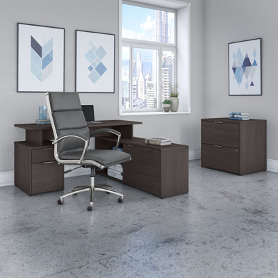 Bureau Bushest Furniture de 60 W avec classeur latéral et chaise à haut dossier Bush Business Furniture