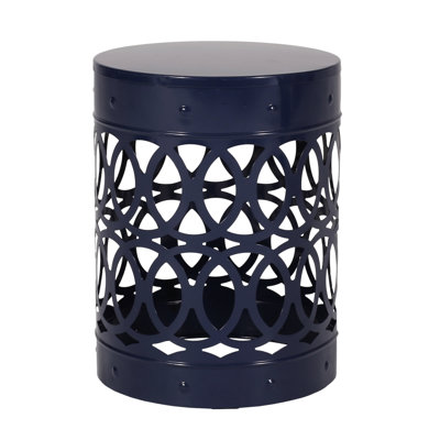 Outdoor Metal End Table - Large. Modern Navy Blue Theme, Iron Cut. Powder-Coated, No Assembly Required. 14.02" X 18.17", 4.54 Lb Large Table. Blue, Cut Feature. Needed. 14.02In 18In, 4.54Lb