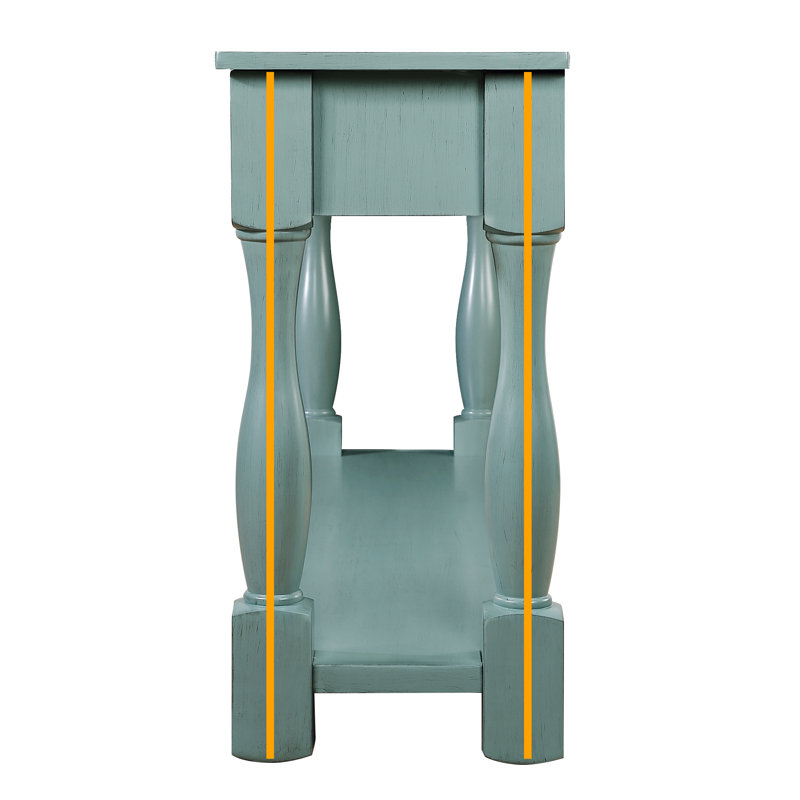 Retro Green Solid Wood Console Table with Storage Drawers and Shelf