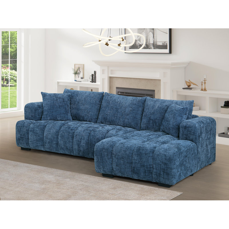Modern Tufted Sectional Right-chaise Sofa , Orienté à droite, Chenille bleu, H 34,2 po x l 109,4 po x P 62,5 po