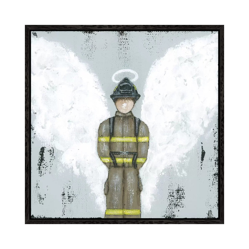 Firefighter Angel 1 Piece Wall Art on Canvas, 66.04 cm H x 66.04 cm W, Black Framed