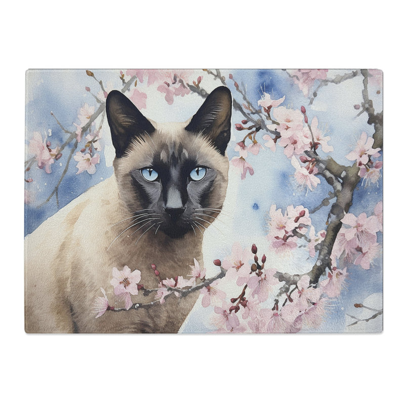 Siamese Cat Watercolour  Glass Chopping Board