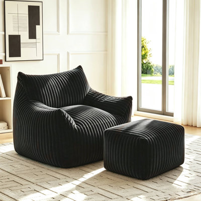 Fauteuil à billes en velours côtelé avec repose-pieds en velours côtelé confortable pour adultes