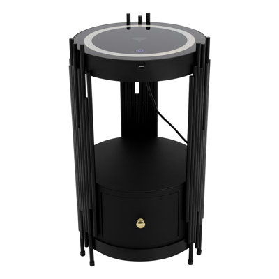 Led Smart Round Nightstand With Wireless Charging Station 13.78*25.59 In((D*H)