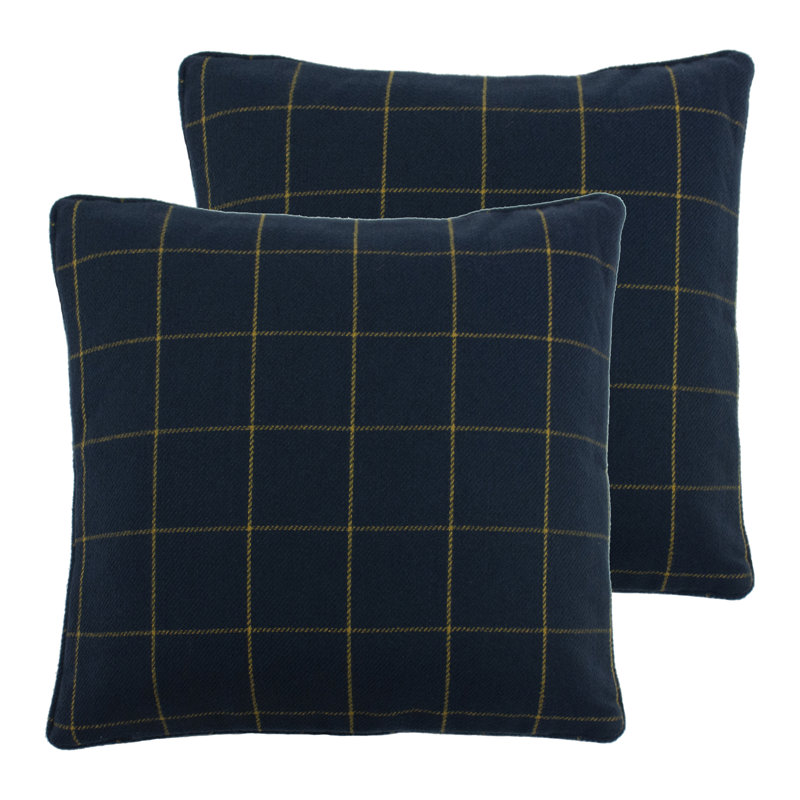 Plaid Square Cushion, Feathers, Navy