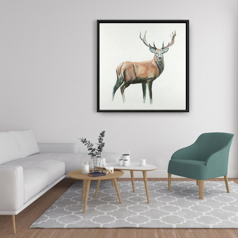 Reproduction de cerf sur toile, H 36 po x l 36 po, Toile encadrée noire