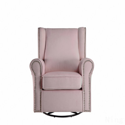 Pink Fabric Swivel Glider Recliner Chair